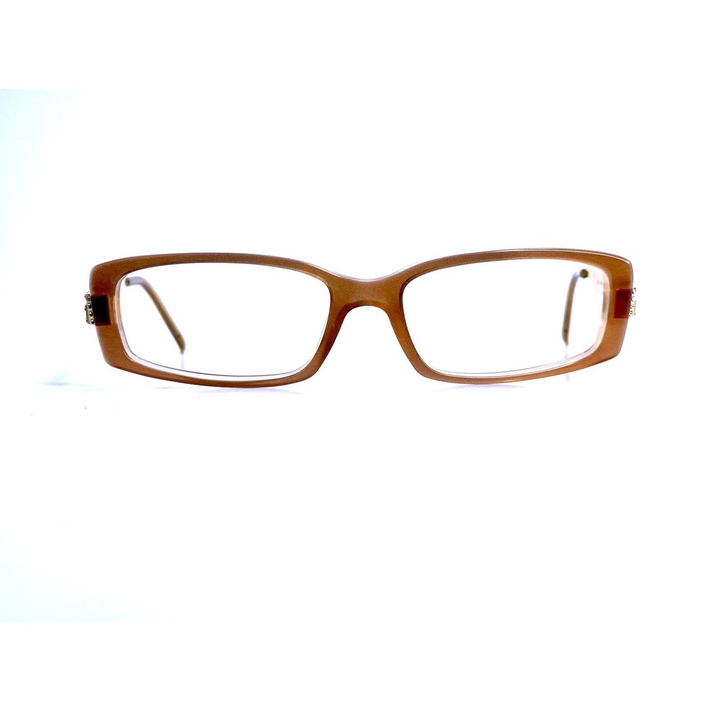 Versace Brown Beige Rectangular Eyeglasses Crystal Greek Key MOD 3093-B 592